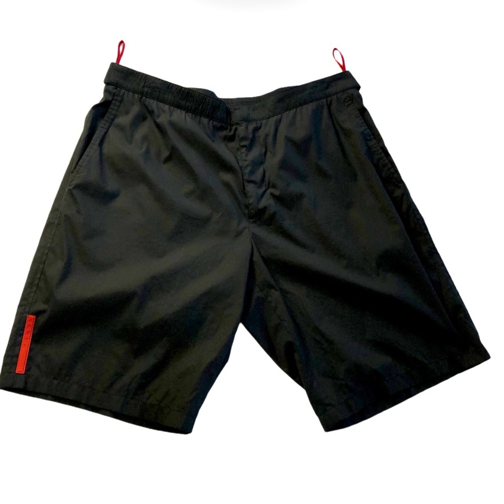 ♥️Vintage black Prada Sport red tab logo shorts IT 50 🤩